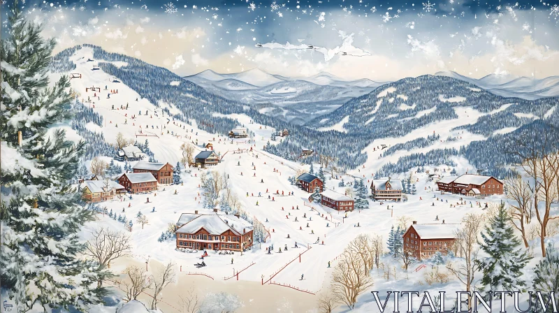 AI ART Winter Wonderland Ski Resort Scene