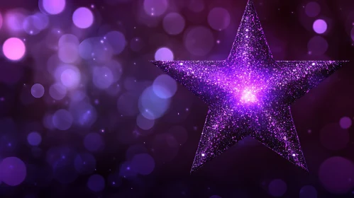 Shiny Star in Purple Glitter and Bokeh Background