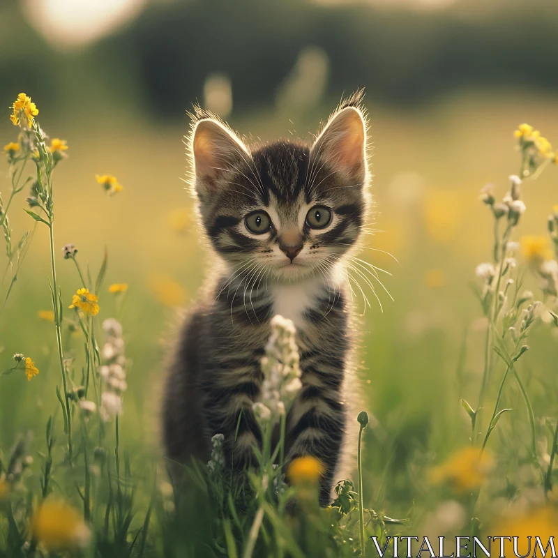 Charming Kitten Amid Wildflowers AI Image