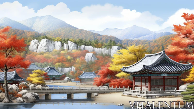 Autumn in Korea Wallpaper - Realistic Rendering, Orient-Inspired AI Image