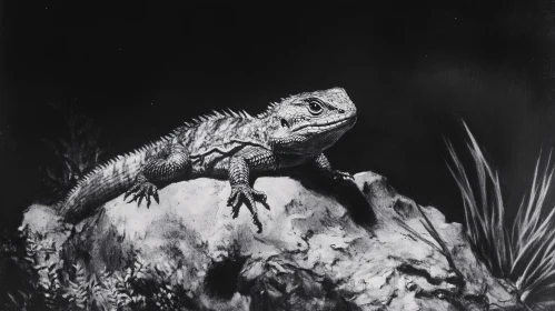 Detailed Lizard Perched on Rock