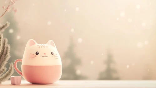 Cute Cat Mug in Winter Setting