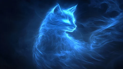 Mystical Cat in Blue Light