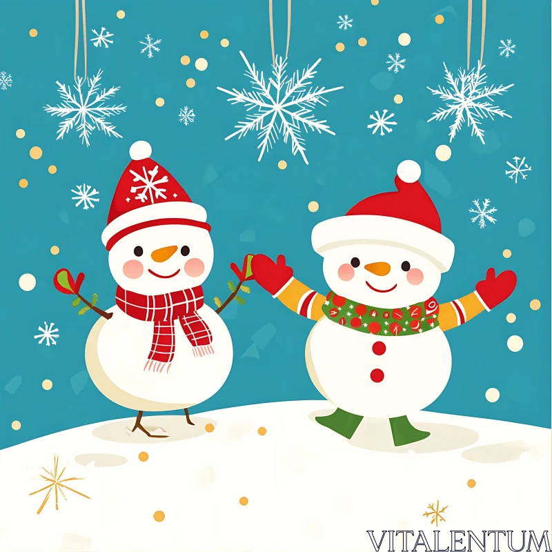 Winter Snowmen with Festive Decorations AI Image