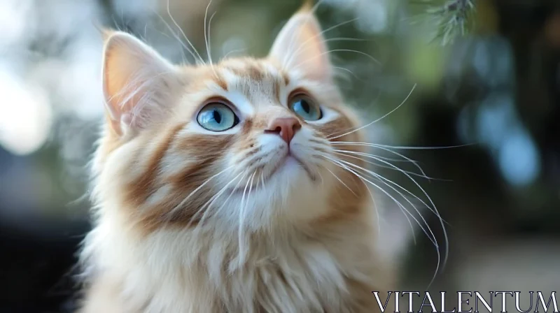 Adorable Fluffy Cat Staring Upwards AI Image