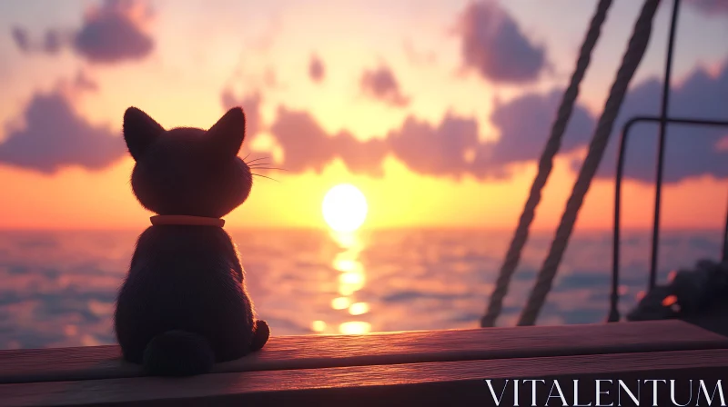 Serene Cat Silhouette at Sunset AI Image