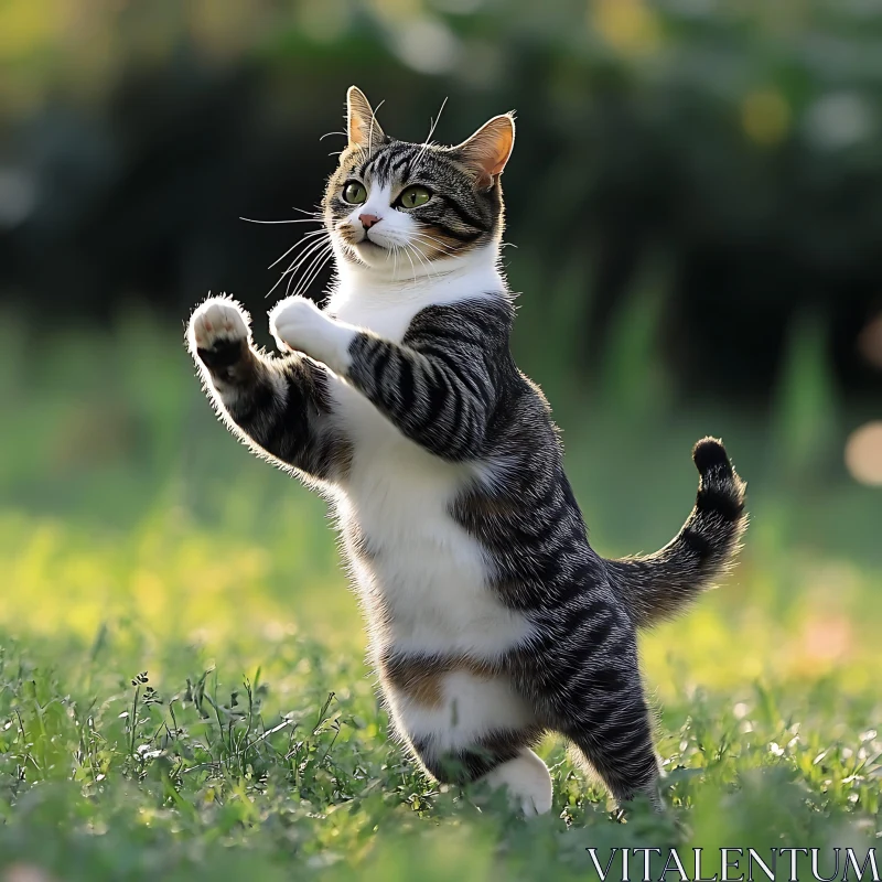 Cat on Hind Legs in Sunlight AI Image