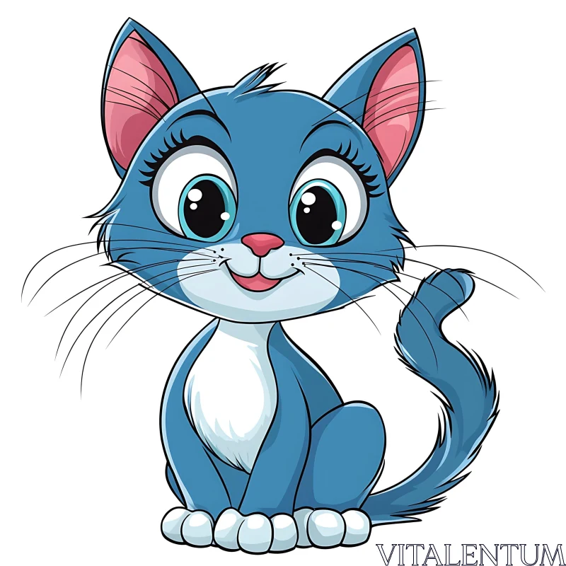 Charming Cartoon Feline with a Blue Coat AI Image