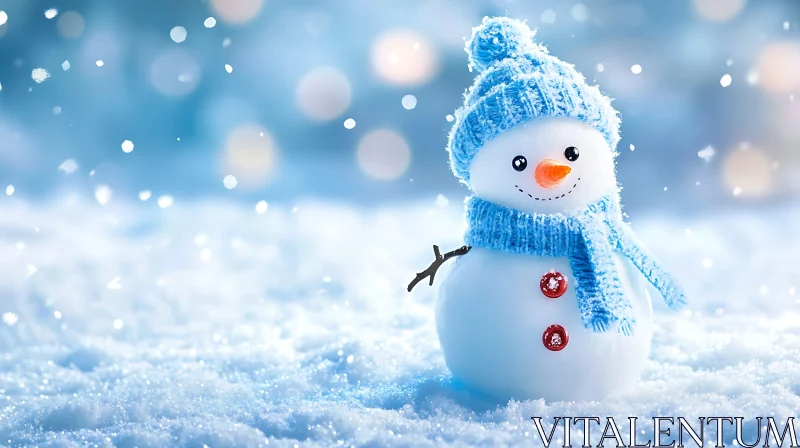 Charming Winter Snowman with Blue Accessories AI Image