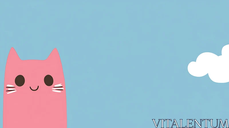 Cute Pink Cat Under a Blue Sky AI Image