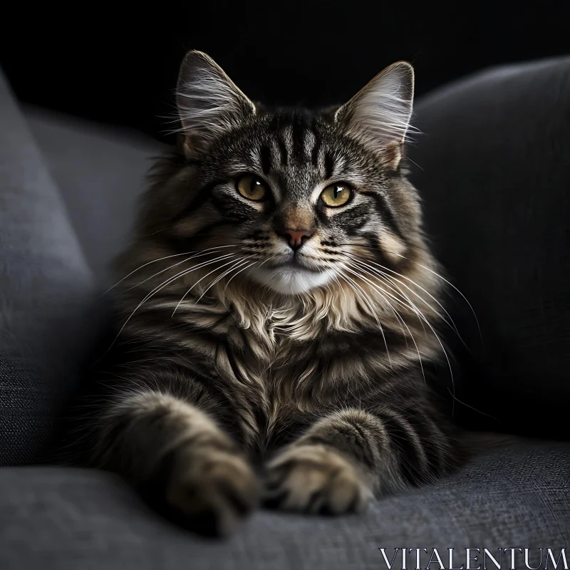 Majestic Long-Haired Tabby Cat AI Image