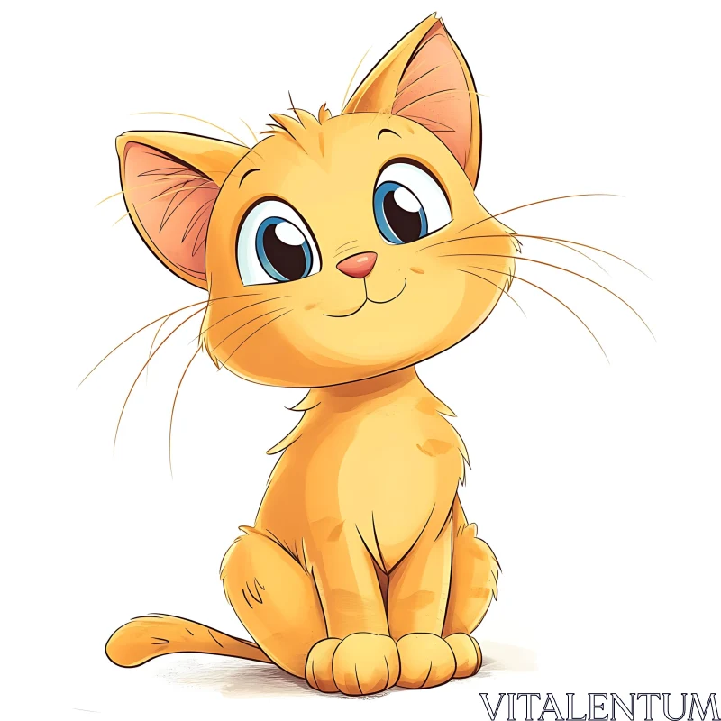 Charming Orange Cartoon Cat with Blue Eyes AI Image