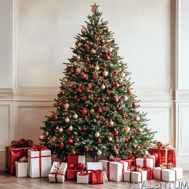 Festive Christmas Tree with Presents AI Image