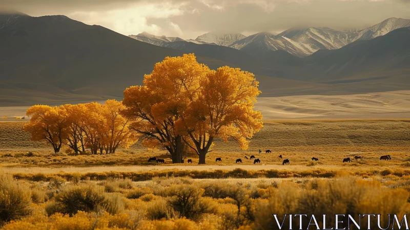 Captivating Landscape with Majestic Tree and Mountain Range AI Image