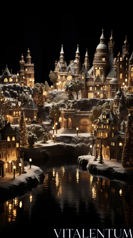 AI ART Captivating Miniature Christmas Village by a Lake