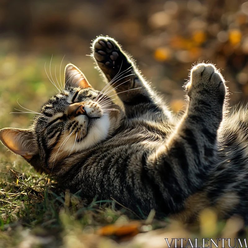 Content Cat Lounging in Warm Sunshine AI Image