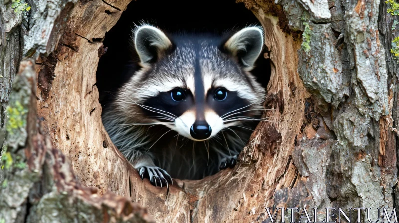 Curious Raccoon Peeking from Tree Hole | Wildlife Photography AI Image