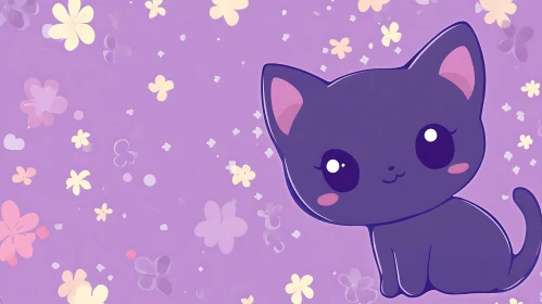 Adorable Cat Illustration with Flowers