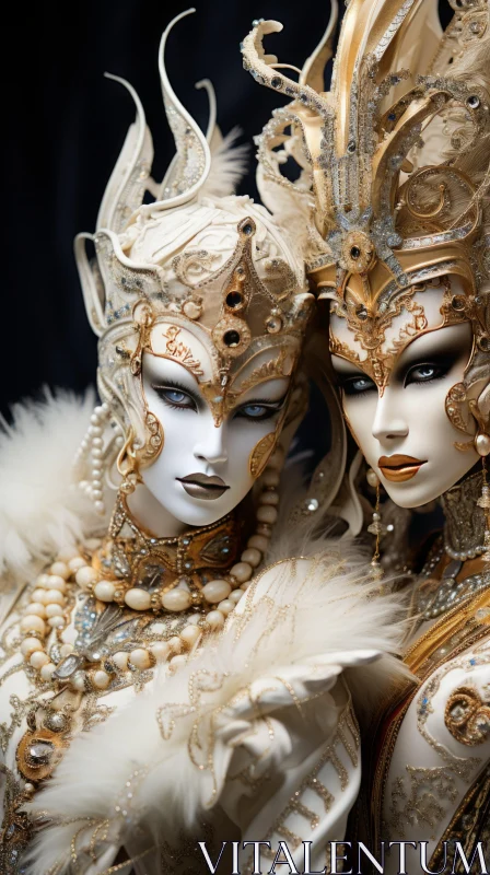 Exotic Queens: Dark White and Gold Fantasy Art AI Image