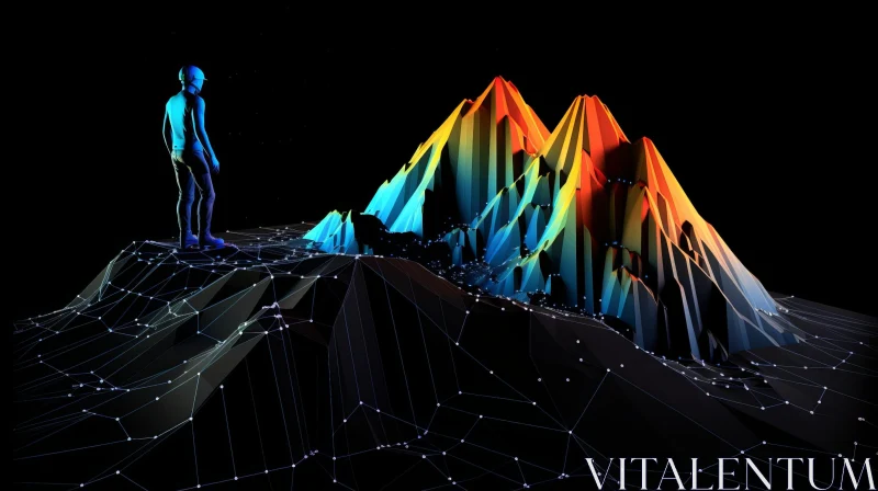 AI ART Man on Mountain Top - 3D Rendering
