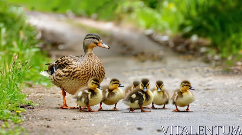 Mother Duck with Ducklings: Nature's Family Bond AI Image