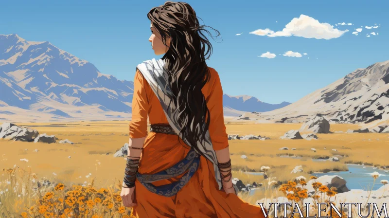 AI ART Woman Standing in Vast Desert Landscape