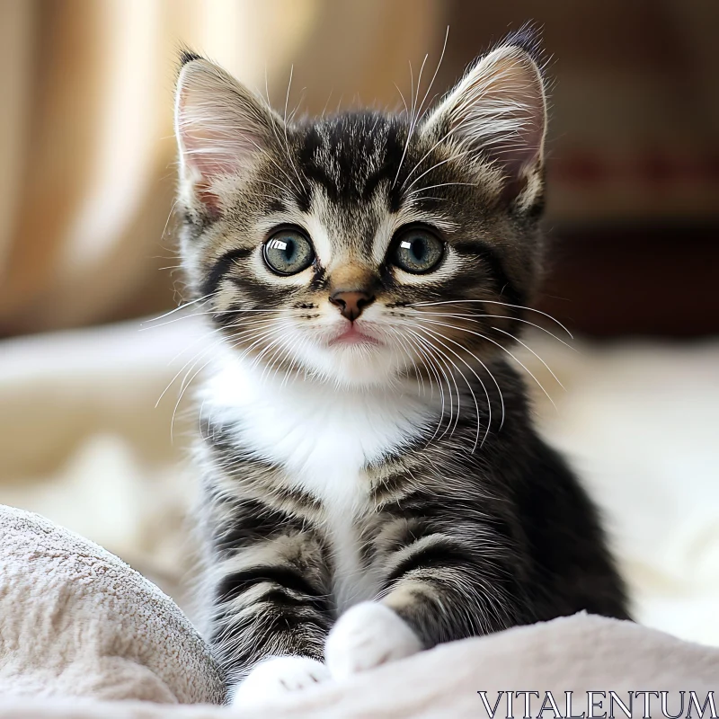 Close-Up of a Cute Kitten with Fluffy Fur AI Image