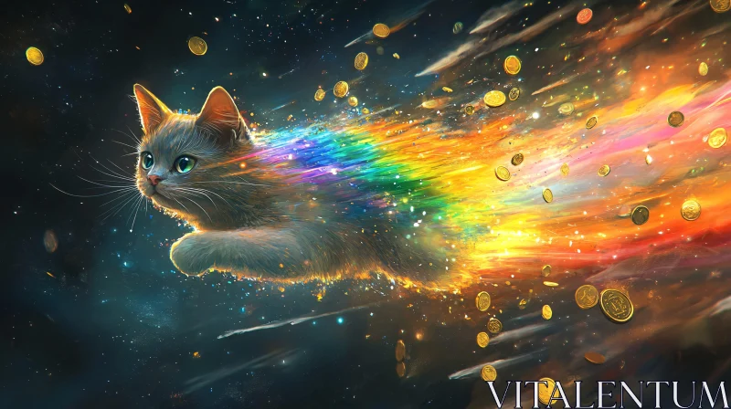 Cosmic Cat Rainbow Adventure AI Image