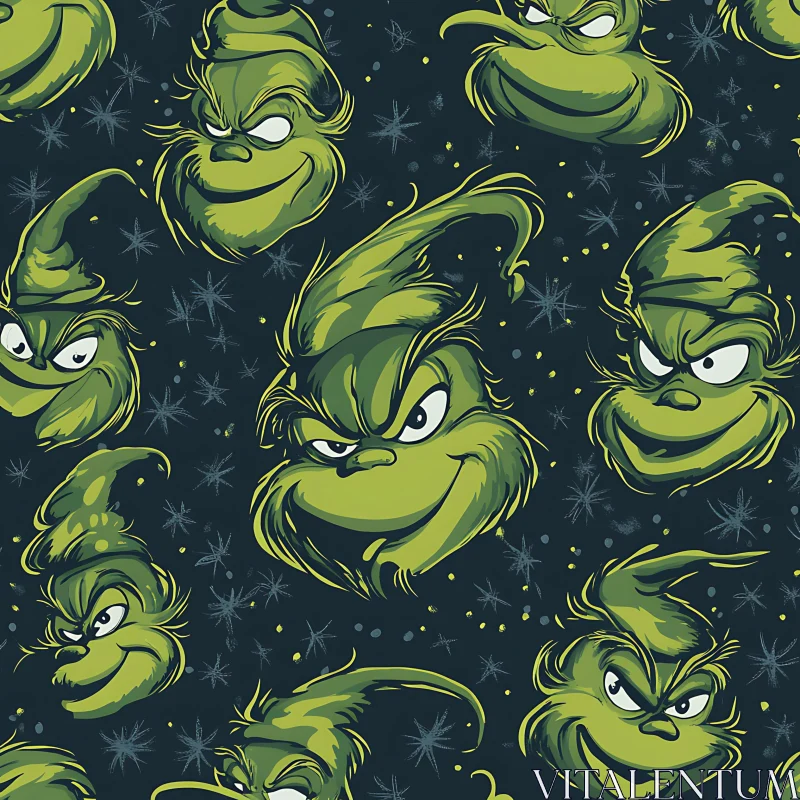 Green Cartoon Character Pattern AI Image