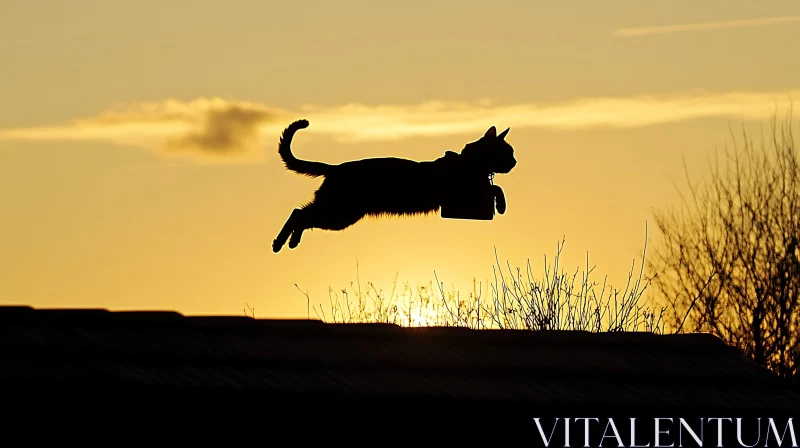 Leaping Cat Silhouette at Dusk AI Image