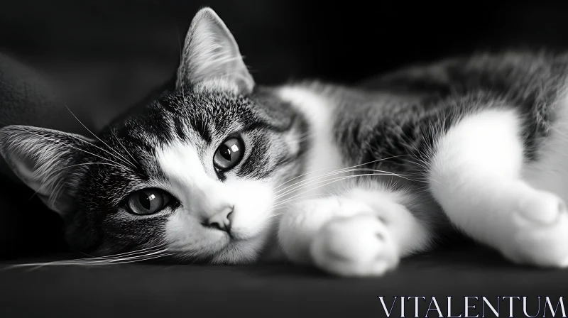 AI ART Monochrome Cat Resting