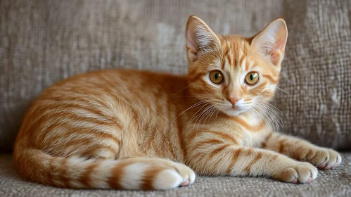 Cute Ginger Kitten on a Fabric Surface