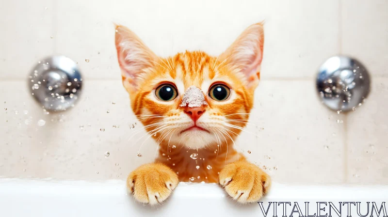 Adorable Kitten Splashing in the Bath AI Image