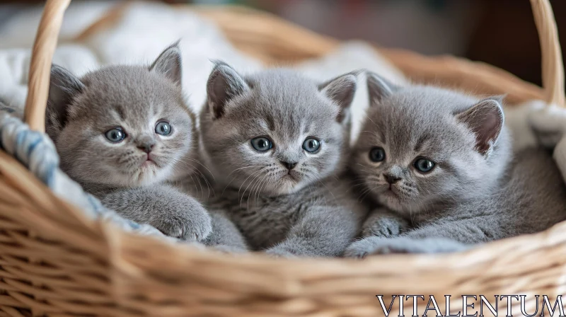 Cute Grey Kittens Resting in a Basket AI Image