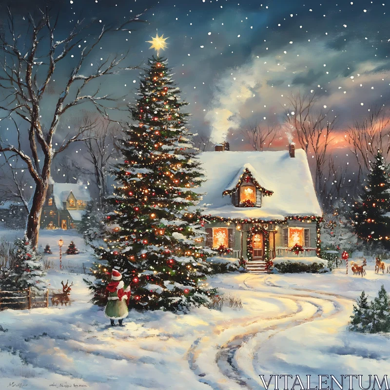 Charming Winter House Adorned with Christmas Decorations AI Image