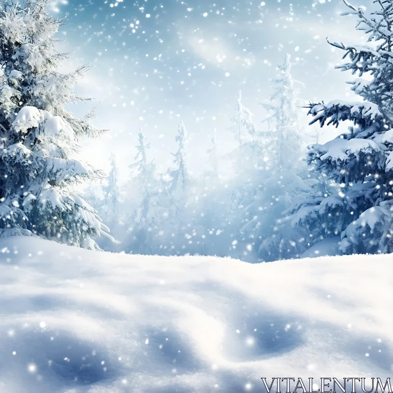 Peaceful Snowy Forest Scene AI Image