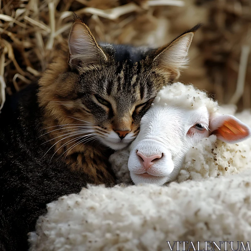 Cozy Moments Between a Cat and a Sheep AI Image