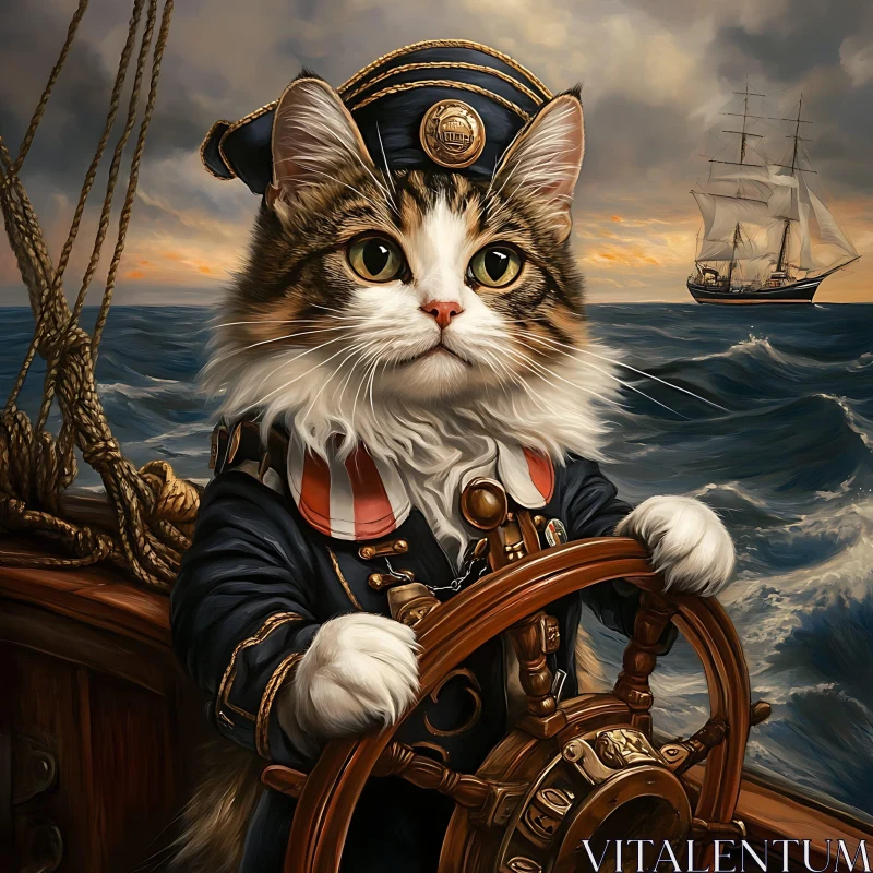 AI ART Nautical-Themed Cat Portrait at Sea