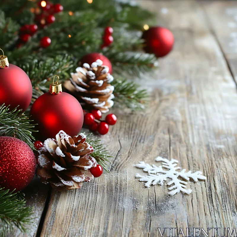 Cozy Holiday Decor with Snowflakes and Pine Cones AI Image