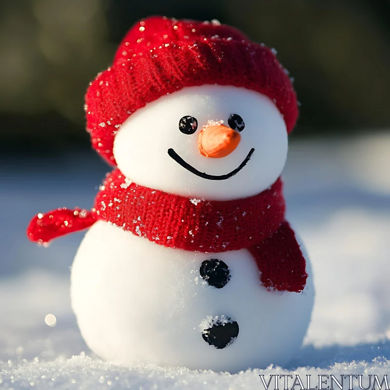 AI ART Playful Snowman Adorned with Red Knitwear