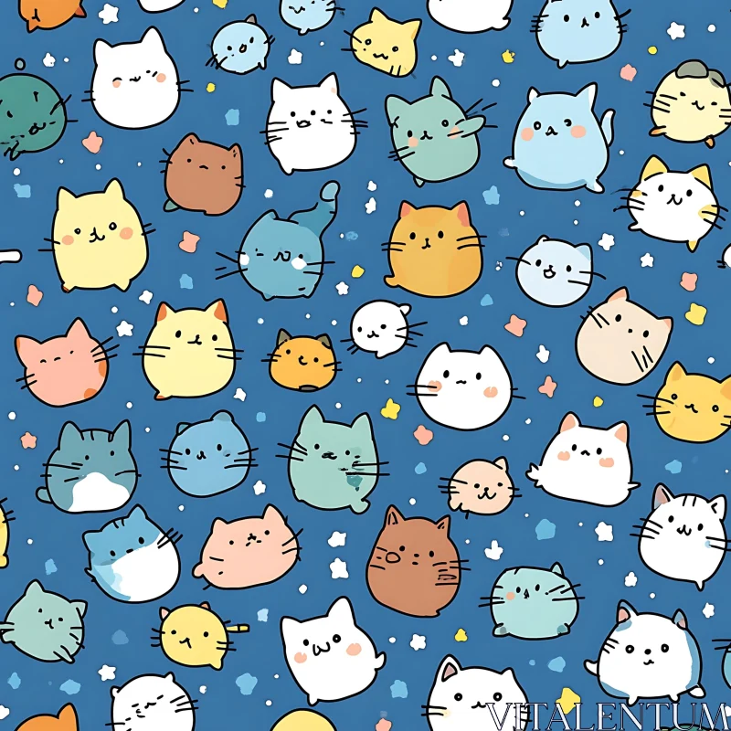 AI ART Playful Cat Faces Pattern in Cartoon Style