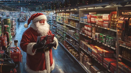 Santa Shopping in a Festive Supermarket