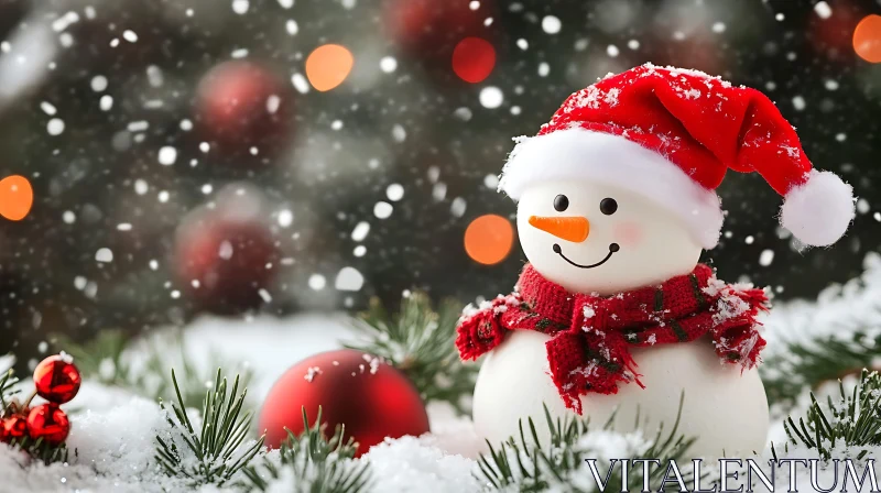 Festive Snowman in Christmas Setting AI Image