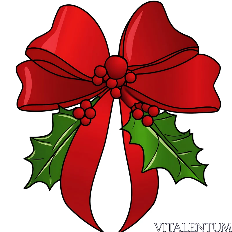 Festive Red Ribbon with Holly for Christmas AI Image