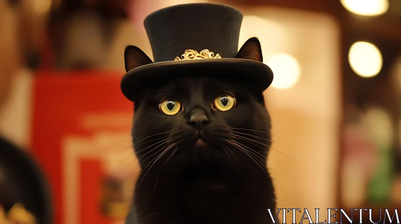 Elegant Feline in a Top Hat AI Image