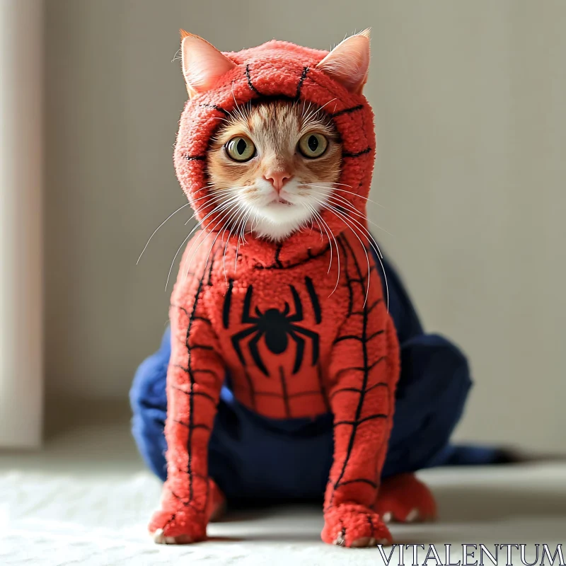 Adorable Feline in Superhero Attire AI Image