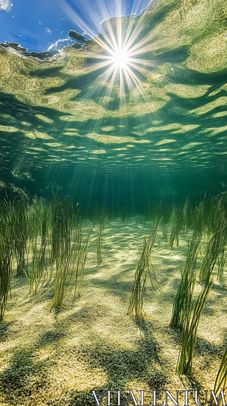 Sunlit Underwater Scene AI Image