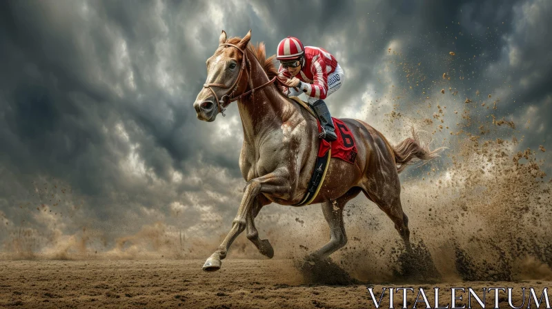 Captivating Horse Racing Under Dramatic Dark Sky | Artwork AI Image