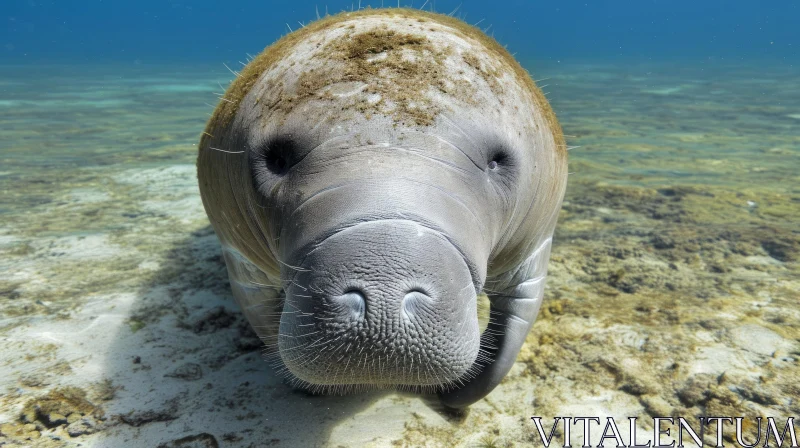 Close-up of a Manatee's Face - Enigmatic Beauty of Nature AI Image