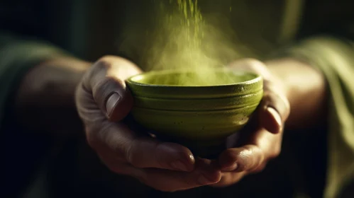Delicate Hand Holding a Green Cup - Zen Buddhism Influence